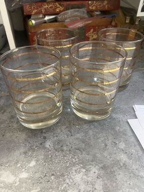Gold Stripe Clear Glass Tumbler - Set of 4